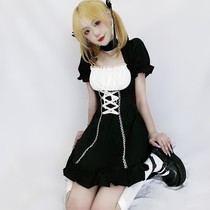 Japanese bubble sleeve dress maid soft girl lolita cute college style gothic little black dress