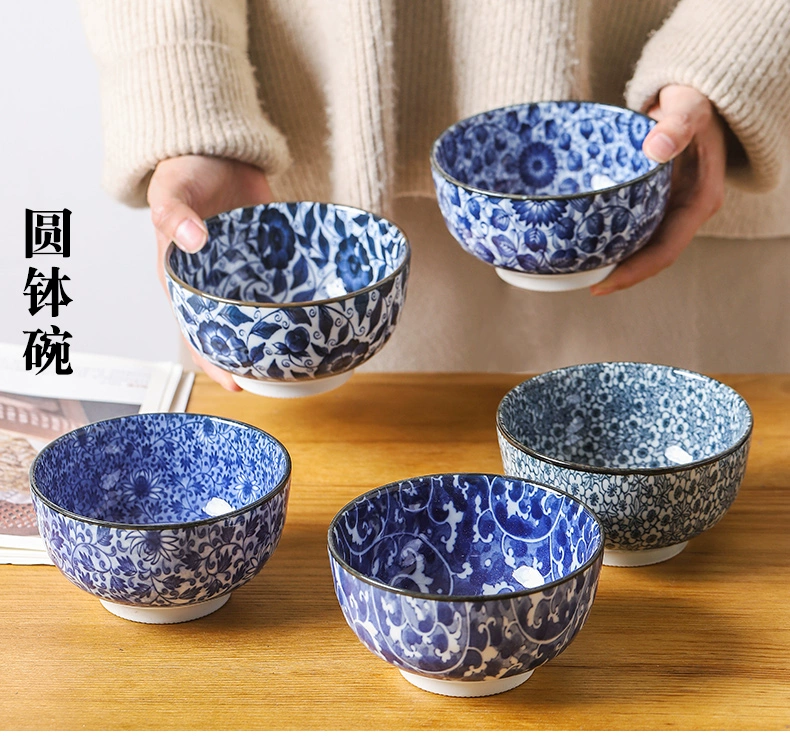 Ai Yueju Nhật Bản nhập khẩu bộ đồ ăn bằng gốm sứ Nhật Bản underglaze bát tròn 13cm bát cơm và bát cháo bát bát - Đồ ăn tối