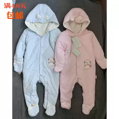 Foreign trade original single autumn and winter baby pure cotton padded hooded long-sleeved long-sleeved climbing suit newborn infant romper jumpsuit