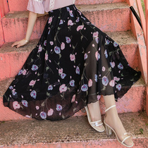 High waist long dress 2021 new floral skirt chiffon large hemline skirt summer thin printing a-word fairy skirt