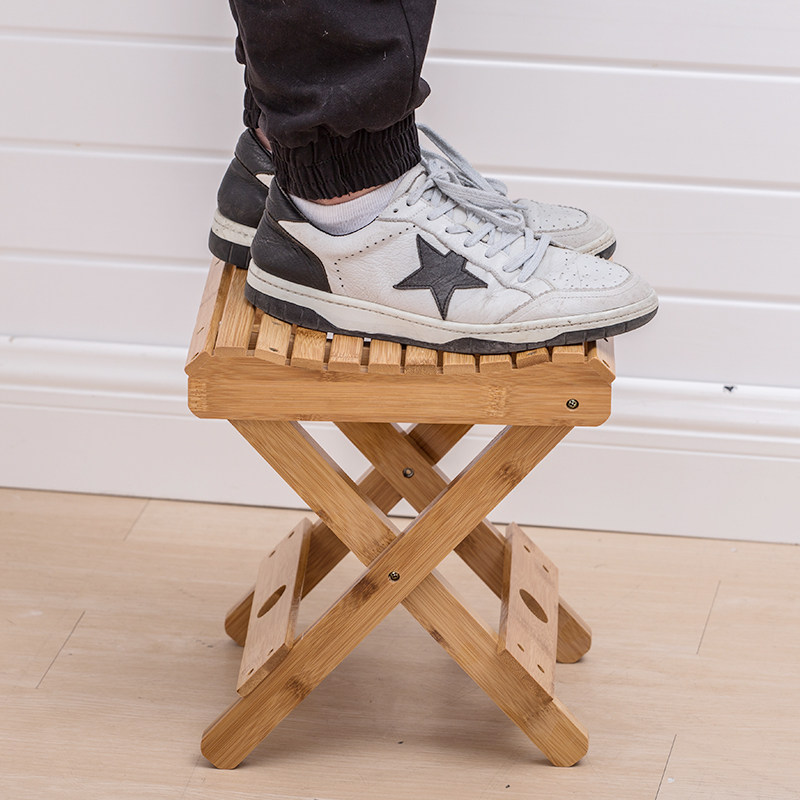 Nanzhu folding stool Portable household simple solid wooden horse tie outdoor fishing chair Small bench Small stool square stool