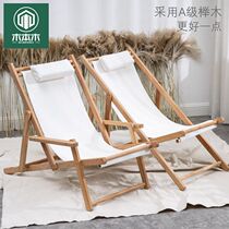 Solid wood folding chair Beach chair Lazy recliner Balcony leisure chair Single small camping portable outdoor beach chair