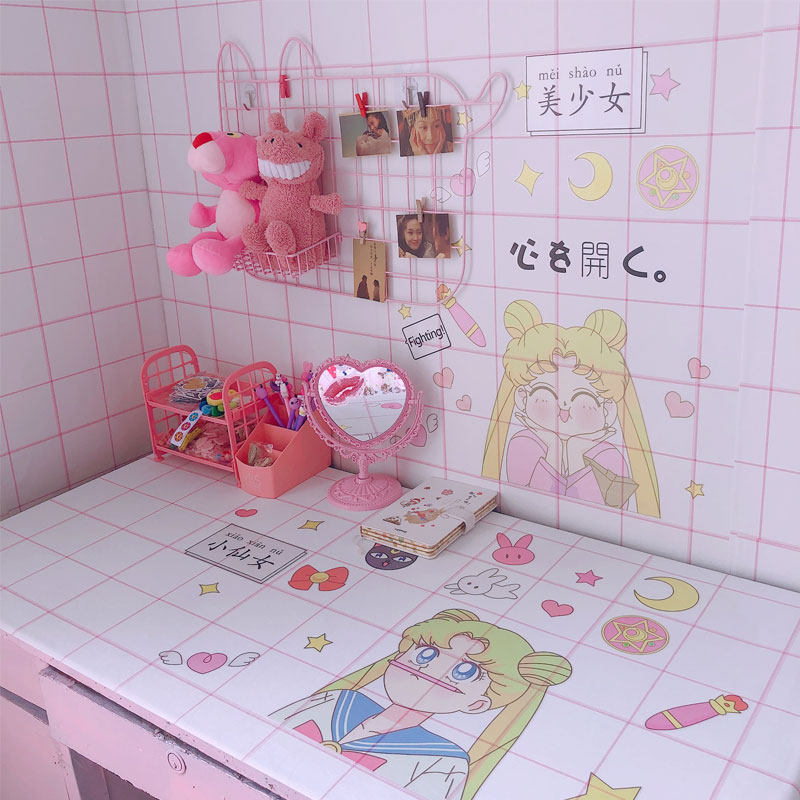 Desktop Sticker Waterproof Table Sticker Table Desk Web Red Wallpaper Wallpaper Self-Glued Bedroom Girl Table Buss can be torn