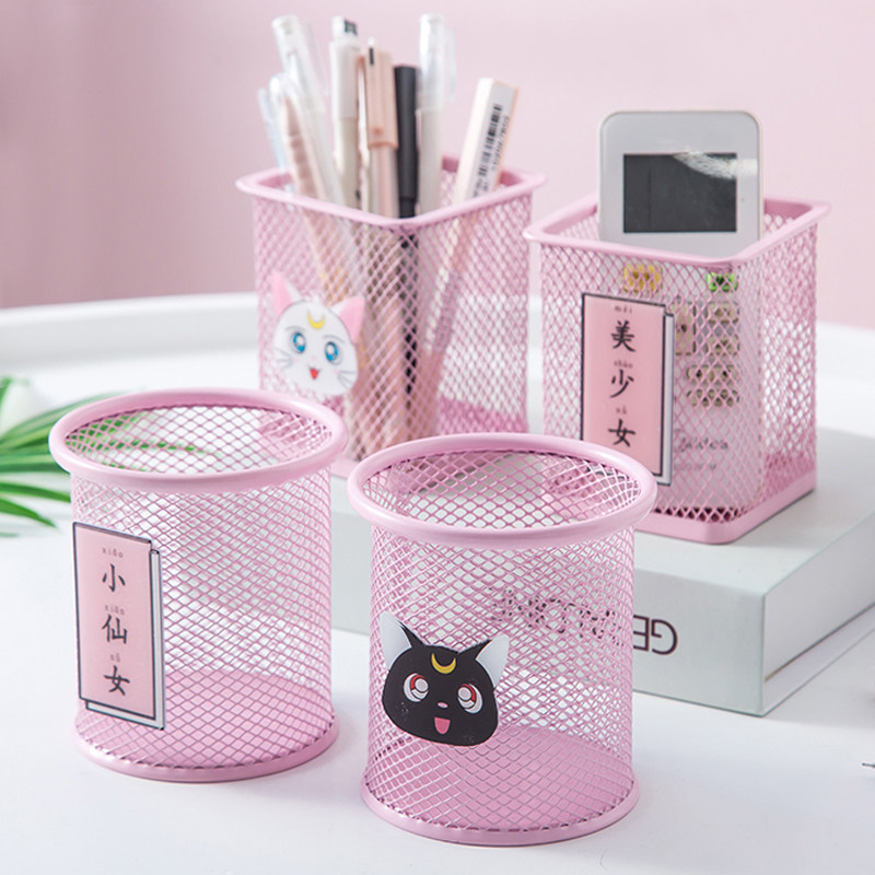 Girl heart cute cartoon pink pen holder creative student stationery desktop makeup brush storage bucket storage box