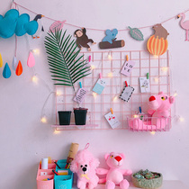 Fairy Pavilion hemp rope ins grid photo wall decoration Net frame hanging wall Iron Net red hanging basket bedroom simple Female