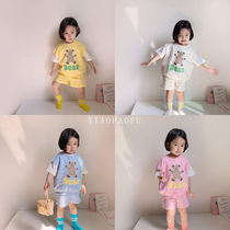 Summer children short sleeves male and female baby foreign air casual 100 lap sports suit baby cute T-shirt shorts Korean version