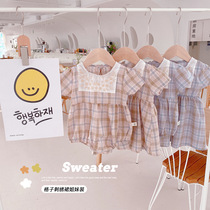 Summer dress ins Sisters with girls Baby superocean plaid khaama dress Dress Baby Cute Bag Fart Climbing Suit