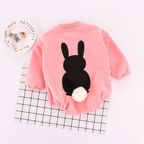 New beginnen baby cute rabbit gush with velvety long sleeve farting clothes for autumn and winter men and women conjoined clothing and autumn clothes