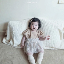 Baby Summer Dress Female Baby Conjoined Clothing Super Ocean Princess Lace Skirt Climbing two sets full moon 100 days clothes