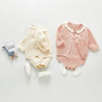 Girl knit cardiovert autumn and winter style female baby harness kha-clad baby suit jacket jacket two-piece sweaters Korean version