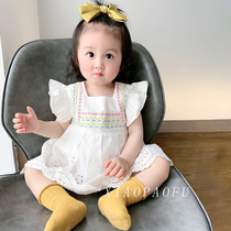 Korean Version Baby Summer Clothing Clothes Women Baby Flying Sleeves Princess Cute Foreign Air Dress Full Moon Super Cute Khae Climbing Clothes
