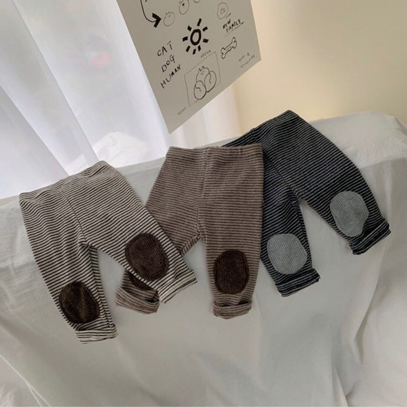 South Korea Ins Wind Spring Autumn 100 Hitch Male Baby Striped Inside Hitch Pants Sanitary Pants Woman Baby Elastic Long Pants Outside Wearing Pants