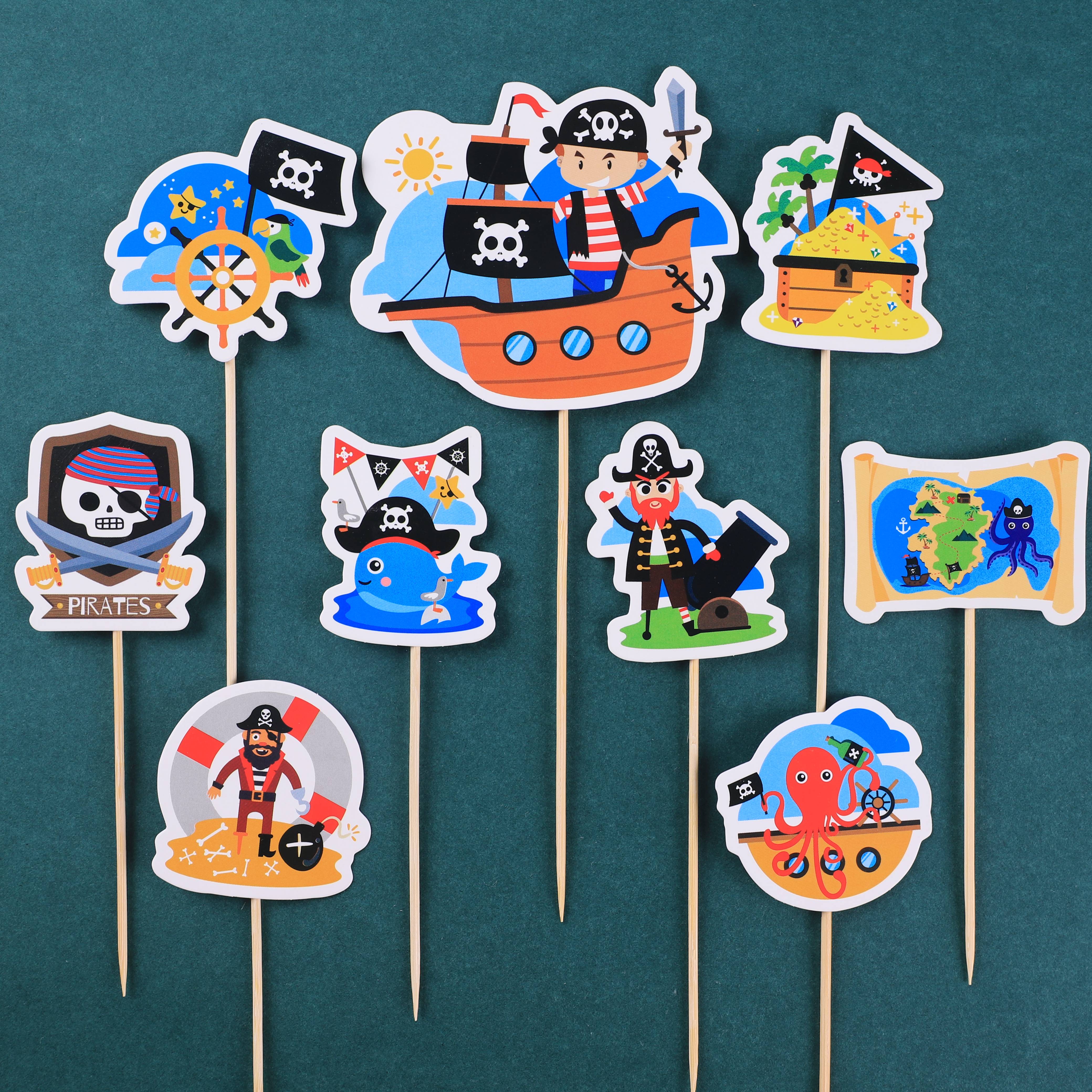 Sea pirate pirate pirate boat cake card cupcake decoration cartoon birthday flag festival decoration