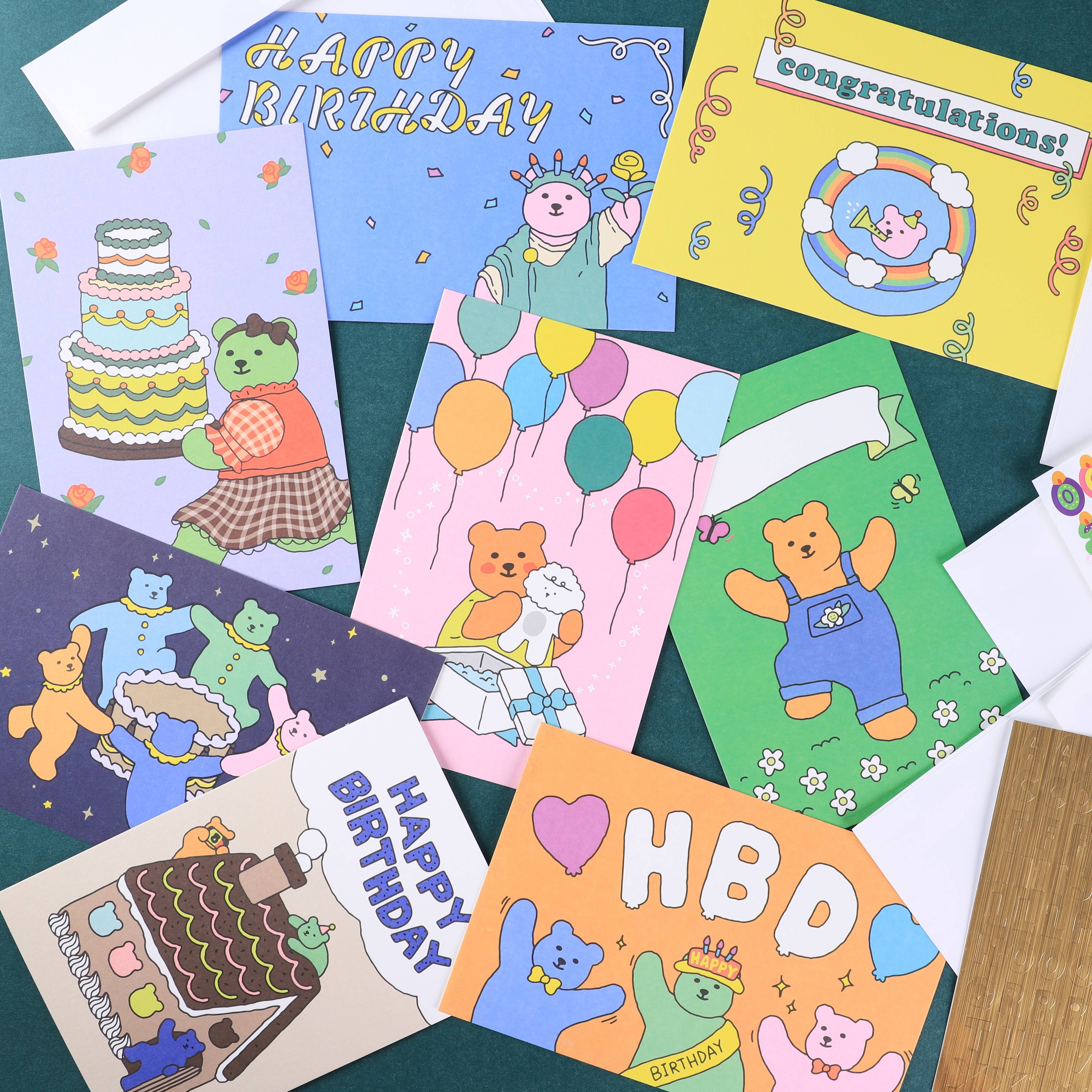 INS Korean cute bear happy birthday card postcard blessing card envelope set