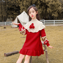 Next Music girl dress in autumn and winter dress red Han Yang childrens birthday princess sweater dress