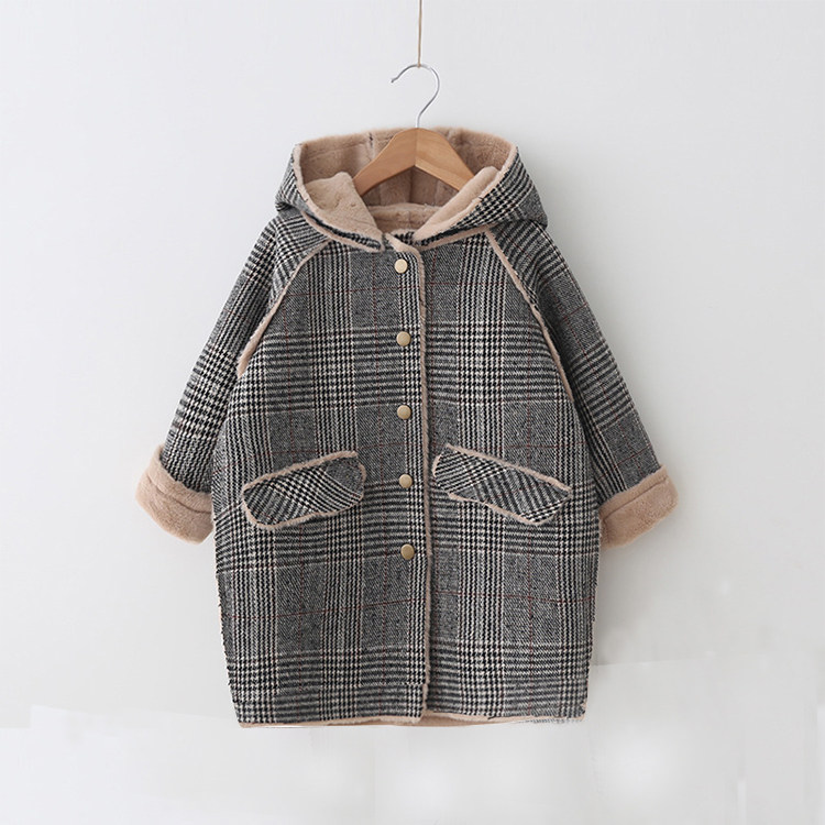 Next Music girls plus plush coat children's tweed coat plaid tops in the long cashmere men