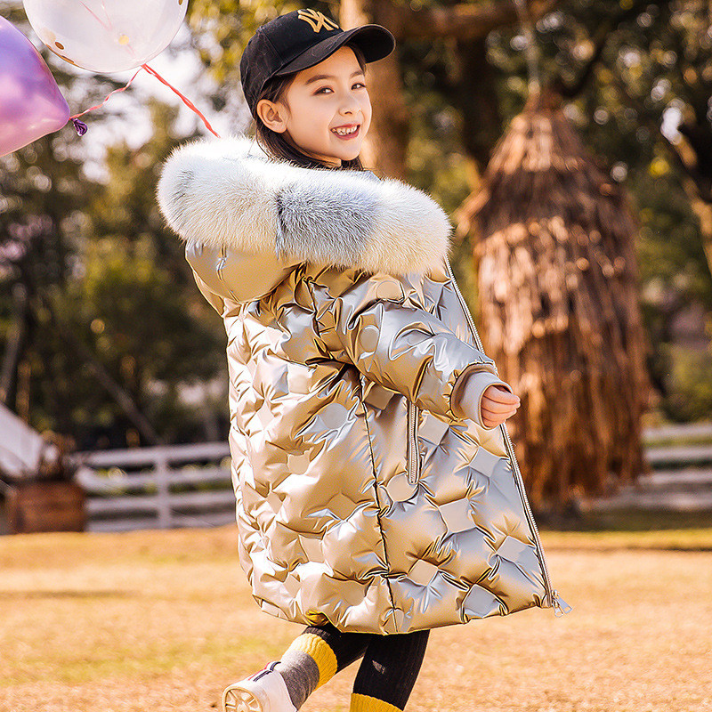 Next Music children with large coat bright face free of washing thickened down jacket Korean version pure color girl jacket tide-Taobao