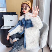Next Music girl cowboy coat plus thickened gas in the big child splice coat to imitate fur autumn and winter