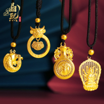 Jingxi gold necklace womens new 3D hard gold life Gourd Fu Brand pendant full gold lock ancient 18K gold