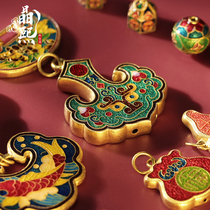 Jingxi jewelry Ancient burning blue Fu Lu bag tag gold pendant Old gold enamel jewelry Pure gold pendant accessories 1