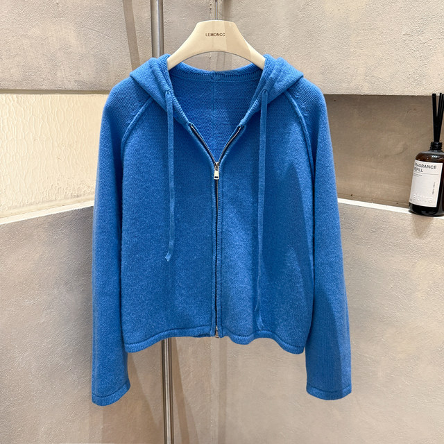 All wool hooded drawstring long-sleeved knitted sweater jacket for women 2025 new winter loose casual jacket