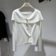 V-neck fashionable ruffled long-sleeved sweater women's design slimming cardigan top