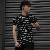 BLUESFLY original trendy letter easy movement short sleeve T-shirt arched down swing fitness mens training clothes spring summer