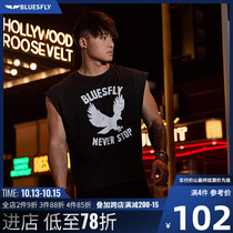 BLUESFLY sports waistcoat training suit fitness vest breathable loose sleeveless fashion print running T-shirt men