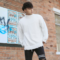 BLUESFLY original high collar thickened thermal sweater sweater breaking hole casual cover sweatshirt pure color sport long sleeves