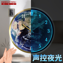  Geek library creative clock voice-activated luminous clock Living room simple modern wall clock Bedroom fashion silent household clock