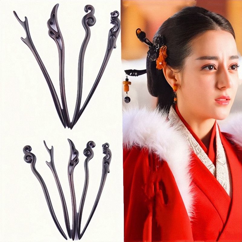 Costume handmade black sandalwood Hanfu hairpin court plate hair new headdress hairpin accessories retro styling hair accessories