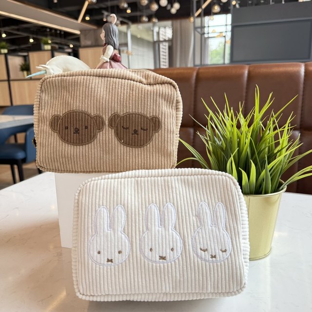 Export Japanese bag Ris Bear Three Rabbit Cartoon Corduroy Makeup Bag Decorative Storage Bag