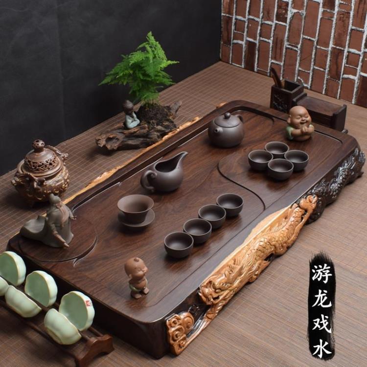 The whole black sandalwood tea plate solid wood kung fu tea set household simple rectangular large tea table drainage