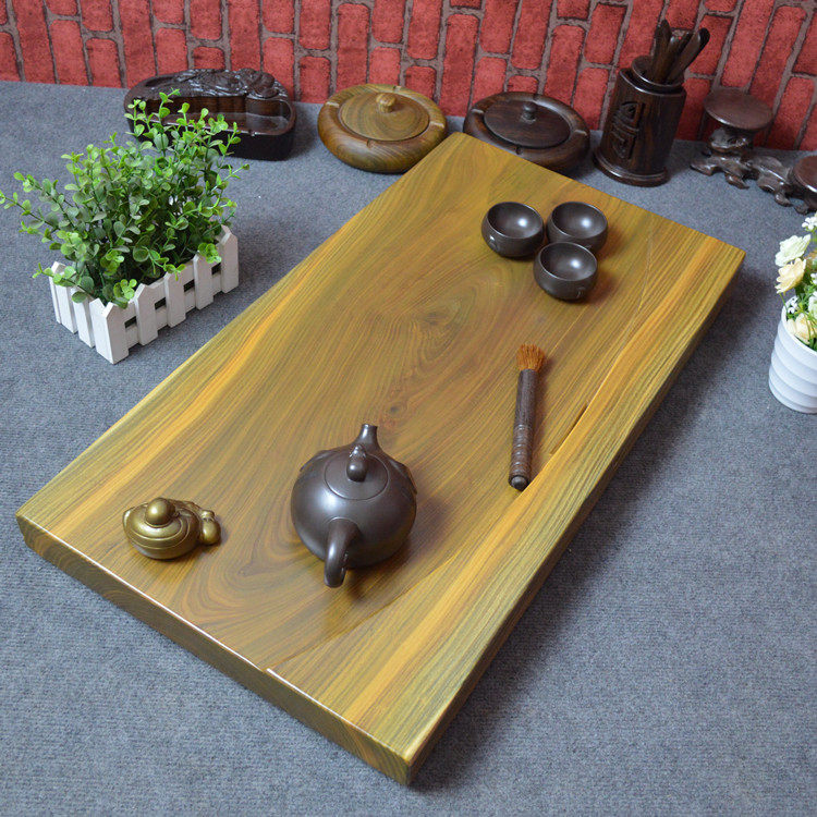 Latin American Green Sandalwood Flat Plate Tea Tray Whole Green Sandalwood Solid Wood Kung Fu Tea Tea Sea Nursery Tray Red Wood Special Price