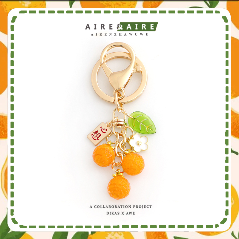 Thinking of Oranges~ Fruit Orange Keychain Bag Earphone Protective Case Pendant Backpack USB Flash Drive Decoration Key Ring