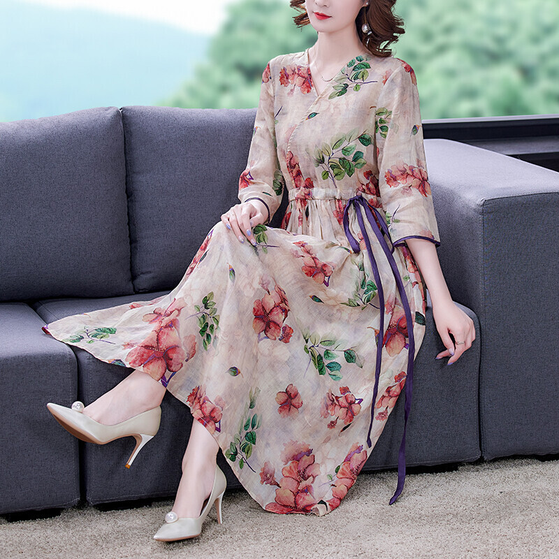 Spring silk demi-season dress for mother, elite down jacket, for middle age, long sleeve, with sleeve Spring silk demi-season dress for mother, elite down jacket, for middle age, long sleeve, with sleeve