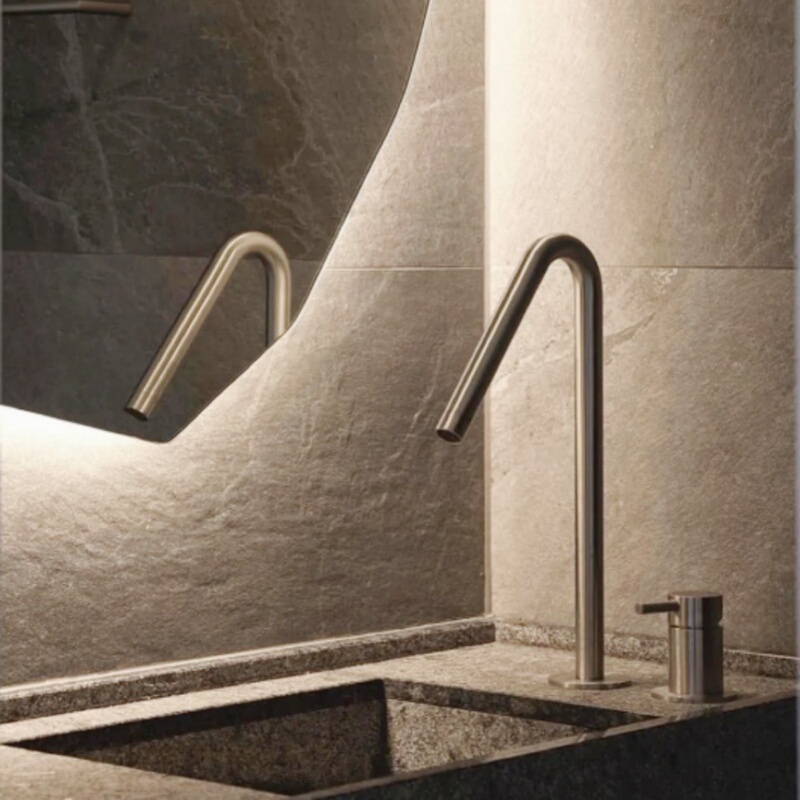 Brushed Nickel Bathroom Vanity Sink Faucet, Split-Type Hot and Cold Dual-Hole Splash-Proof Sink Faucet