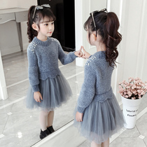 Girl dress autumn 2021 New Spring and Autumn Sweater gauze skirt Korean version of foreign style princess dress girl childrens skirt