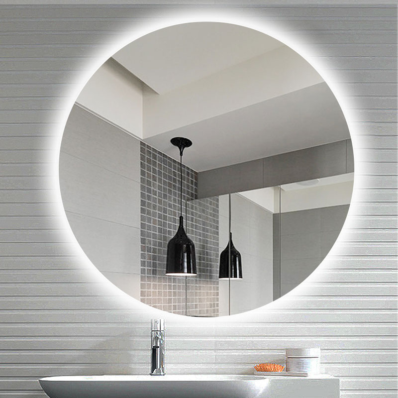 Modern minimalist round wall-mounted mirror Led touch shining mirror Bathroom Mirror Cosmetic mirror hanging wall No side frame round mirror-Taobao