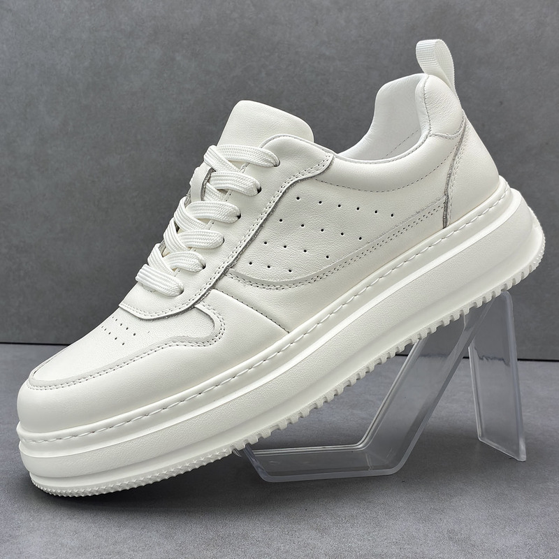 First-Layer Cowhide Breathable Thick-Soled White Shoes for Men, New Summer Men's Shoes, Genuine Leather Men's Versatile White Casual Sneakers