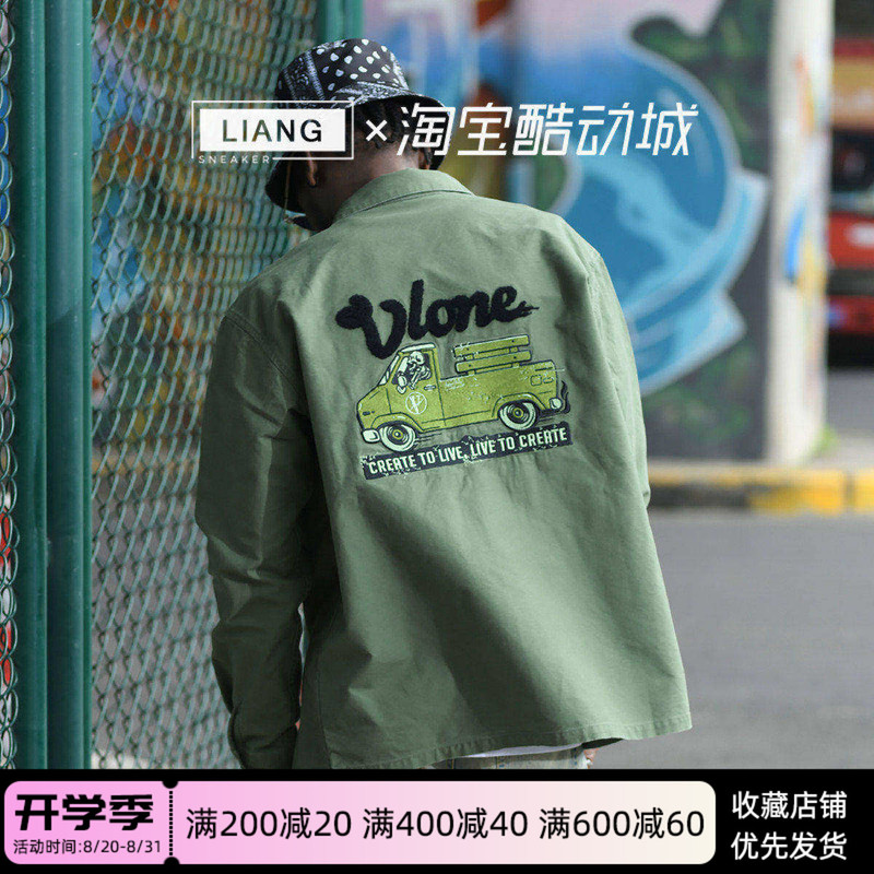 Vlone Army Shirt Military-Style Velvet Embroidery Heavy-Duty Long-Sleeve Lettered Shirt Couple's Version