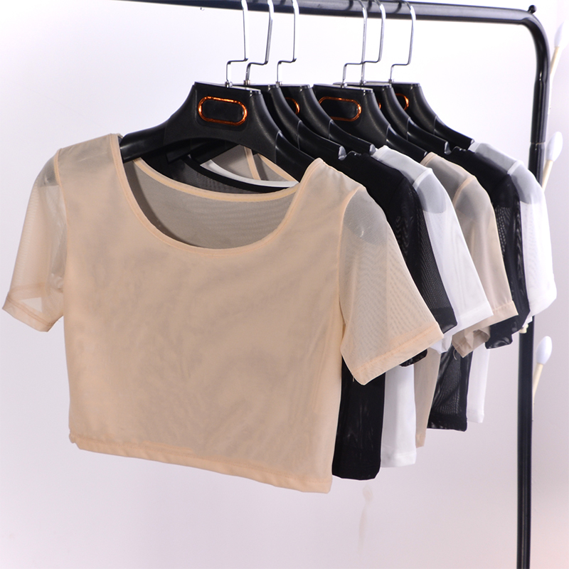 Ice Silk Short-Sleeve T-Shirt for Women, Short Camisole Dress, Inner Layer, Thin Transparent Mesh Sun Protection Top for Summer Ice Silk Short-Sleeve T-Shirt for Women, Short Camisole Dress, Inner Layer, Thin Transparent Mesh Sun Protection Top for Summer