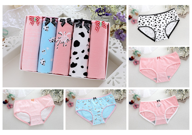 5 phụ nữ đồ lót cotton hoạt hình thoải mái sinh viên dễ thương bông đồ lót phụ nữ tam giác hộp quà tặng đồ lót quần lọt khe