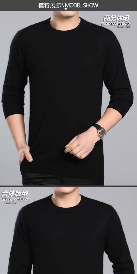 Áo len cashmere nam dày cổ tròn Áo len trung niên nam V-cổ rắn màu áo len nam áo len cao cổ cỡ lớn áo thun dài tay nam