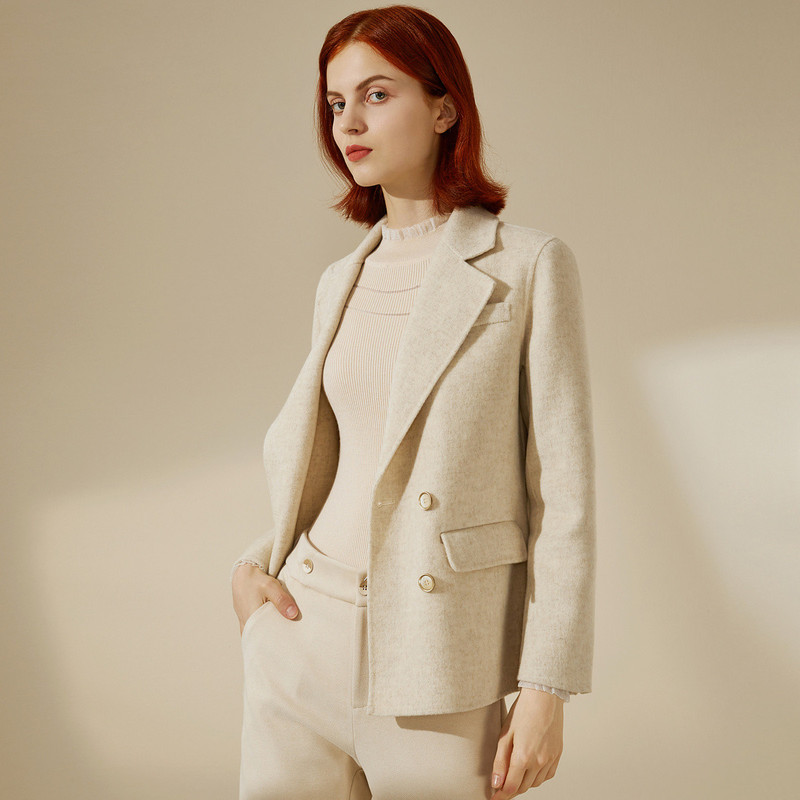 Finity Autumn Casual Suit Collar Long-Sleeved Minimalist Breathable Age-Reducing Woolen Women's Suit Jacket 5887724