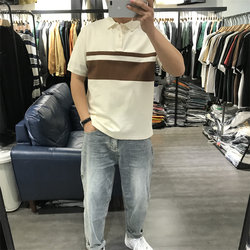 ລະດູຮ້ອນ 2024 ຜູ້ຊາຍໃຫມ່ Lapel Striped POLO Loose Elastic ສີ Casual Blocking ເສື້ອທີເຊີດແຂນສັ້ນໄວຫນຸ່ມງ່າຍດາຍ