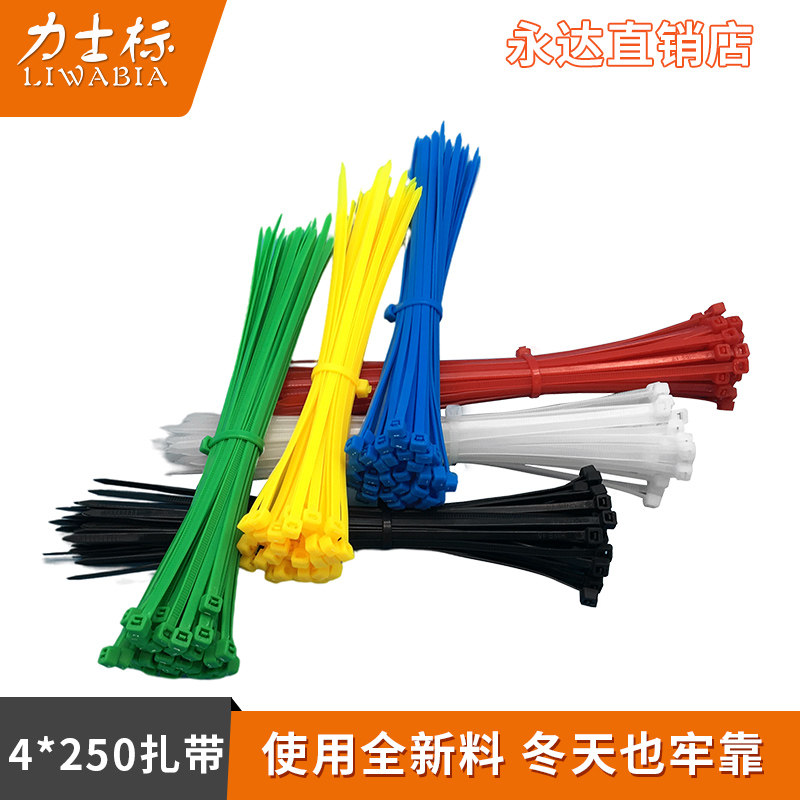 4 * 250 strapping with plastic color red green yellow blue black and white self-lock type nylon buckle powerful bundle binding wire belt