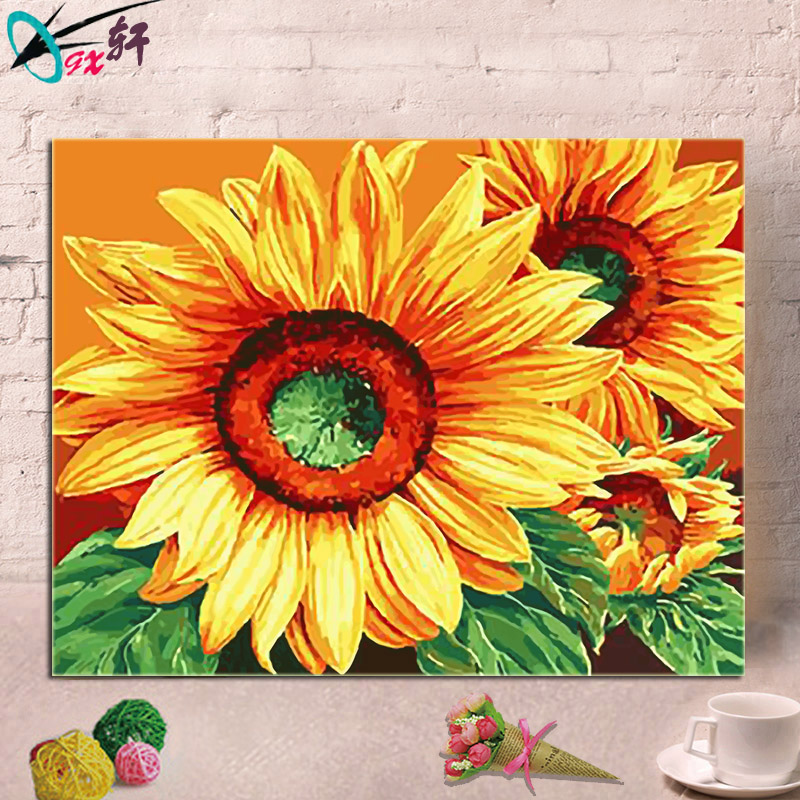 Oil Color Painting Decompression Handmade Diy Digital Oil Painting Landscape Nordic small filling color painting Living room Painting Sunflower
