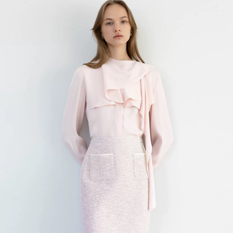 Authentic! Warm and Cozy! Korean Bau 26 Spring/Summer New Collection, Stylish Shawl Collar Ribbon Shirt