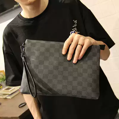 Leather handbag men's plaid envelope bag cowhide hand-held document bag 10 inch business casual men's bag neutral office bag